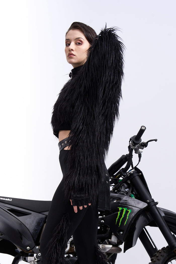 DOOMSDAY FAUX FUR CROP JACKET